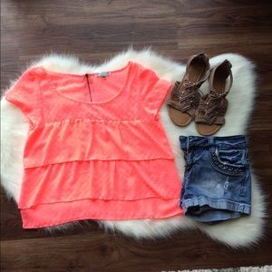 Fluorescent pink-orange American Eagle sheer top
